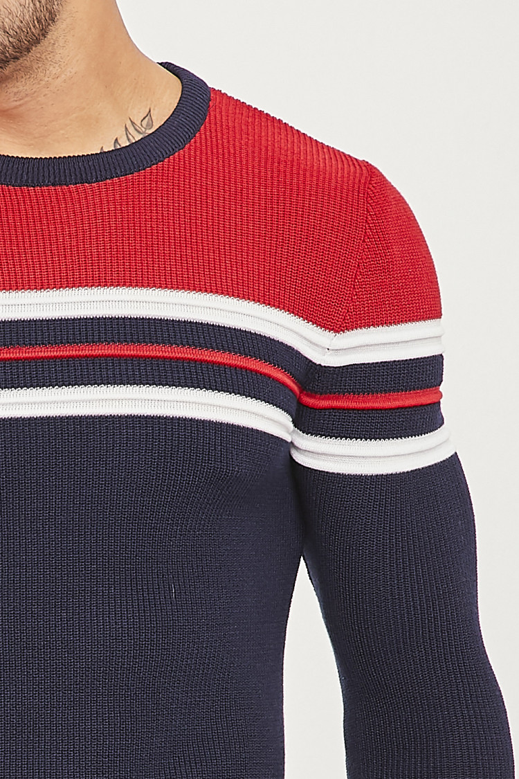 Pull à bandes rouge/bleu