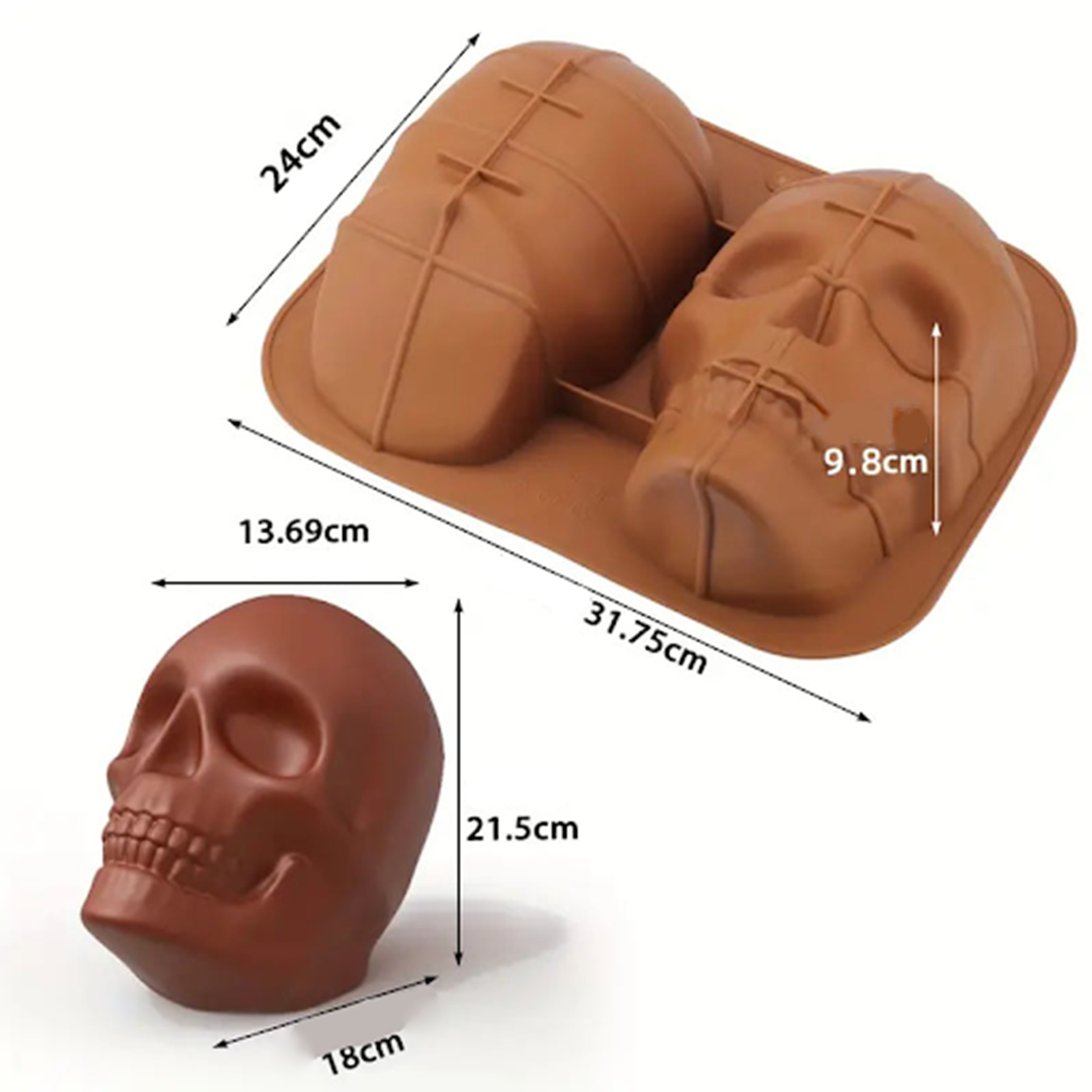 (2-fach) Silikon Backform 3D Grusel Kuchenform Süssigkeiten Giessform für Fondant / Schokolade - Totenkopf Schädel