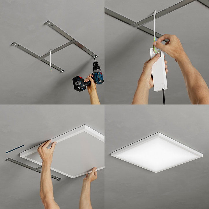 Panneau lumineux Wundt LED intégrée variation de blancs IP20 dimmable 5000lm 36W L.60xl.60xH.3,2cm blanc GoodHome