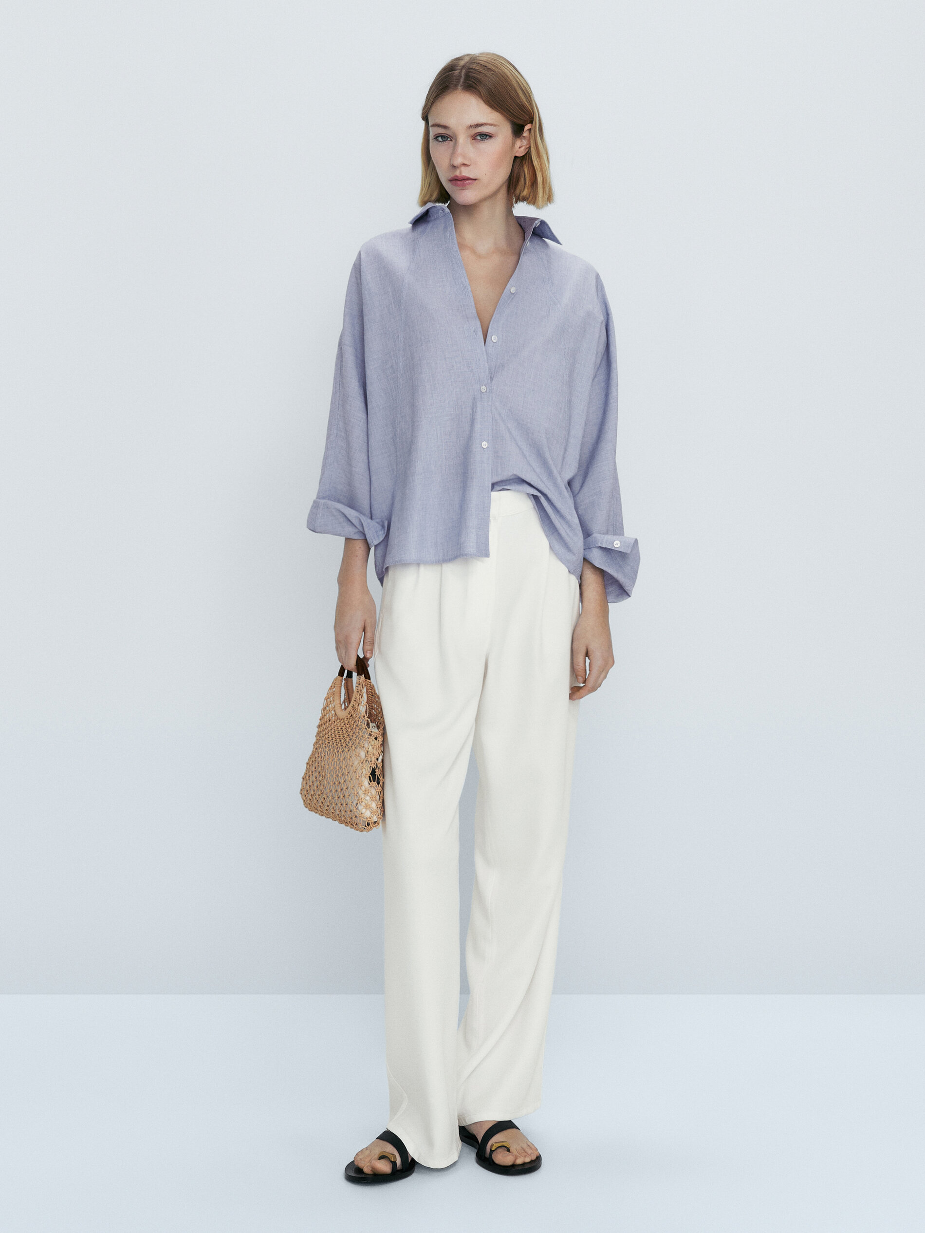 Camisa de algodão chambray - AZUL