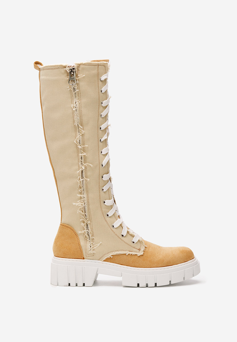 Bottes hautes à lacets beige Fomitena