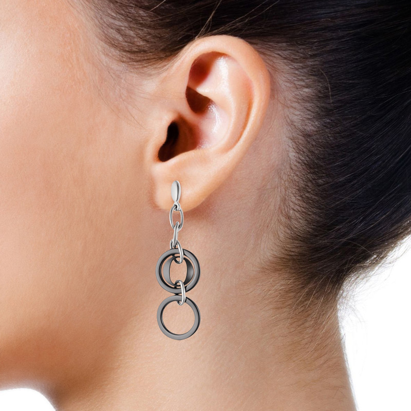 STELLA - Boucles d'Oreilles Pendantes - Motif Cerle - Céramique noire