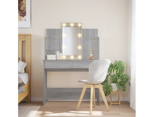 VIDAXL - Coiffeuse avec lumières led sonoma gris 96x40x142 cm