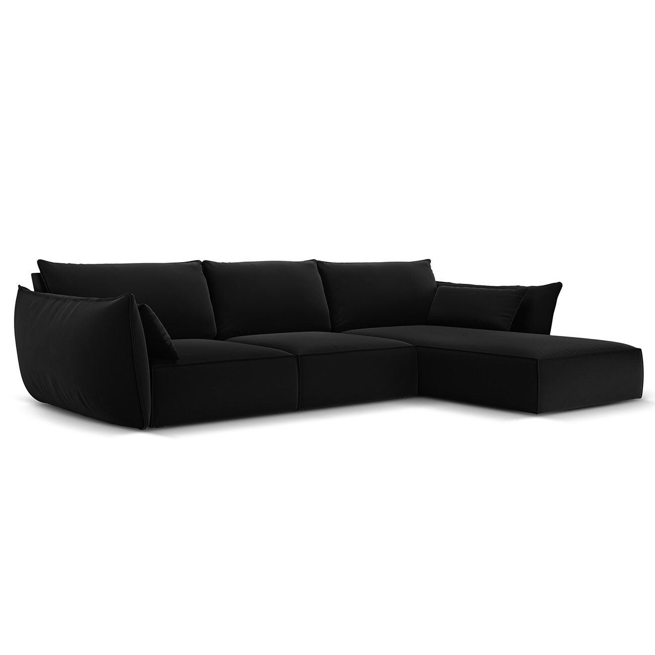 Mazzini Sofas Canapé d'angle droit Velours Vanda 4 Places noir - 300x166x85 cm