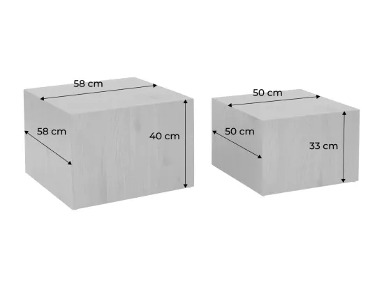 Lot de 2 tables basses carrées effet frêne SYLVA L 58 x l 58 x H 40cm / L 50 x l 50 x H 33cm