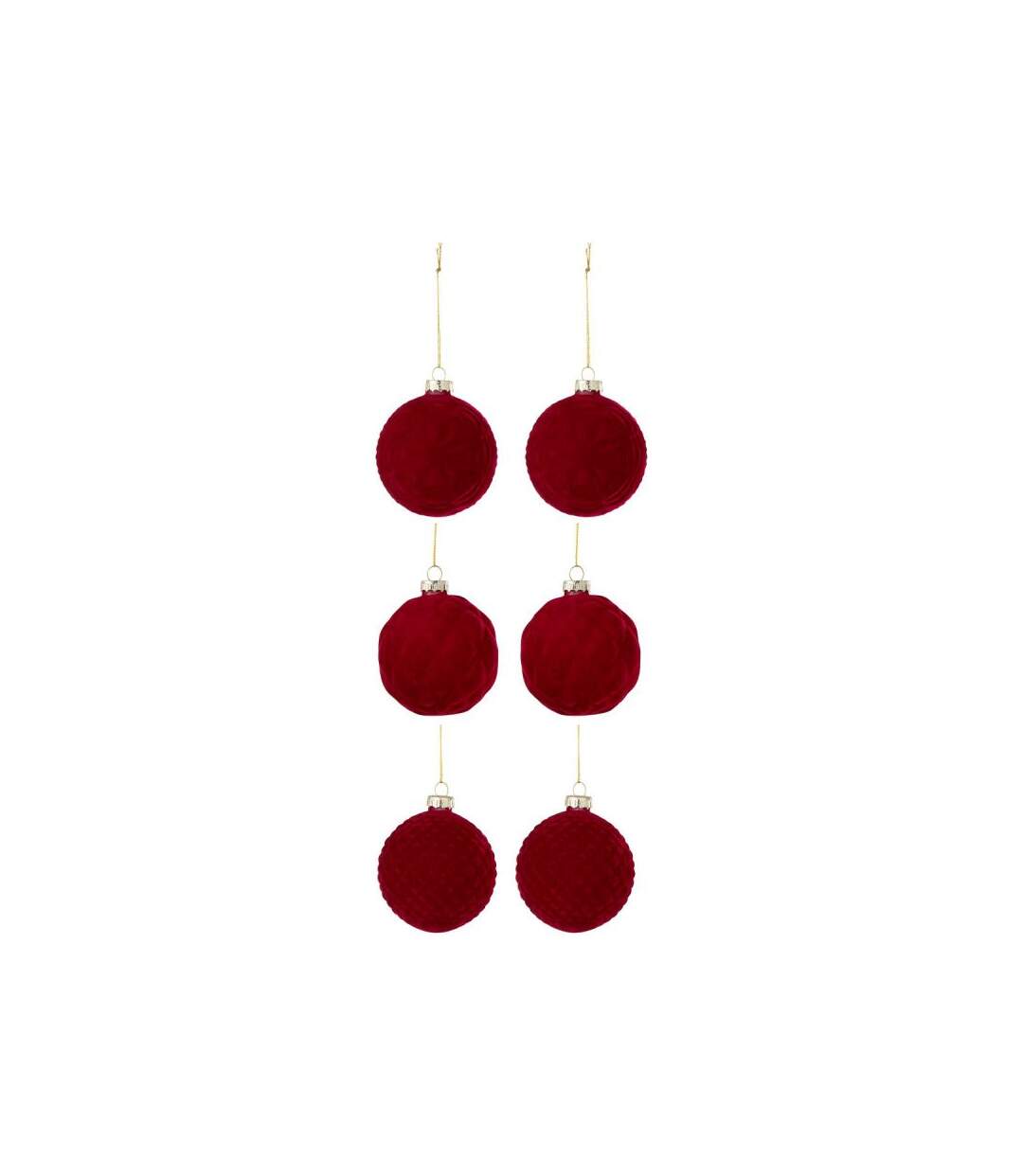 Paris Prix - Lot De 6 Boules De Noël Velours caro 8cm Rouge