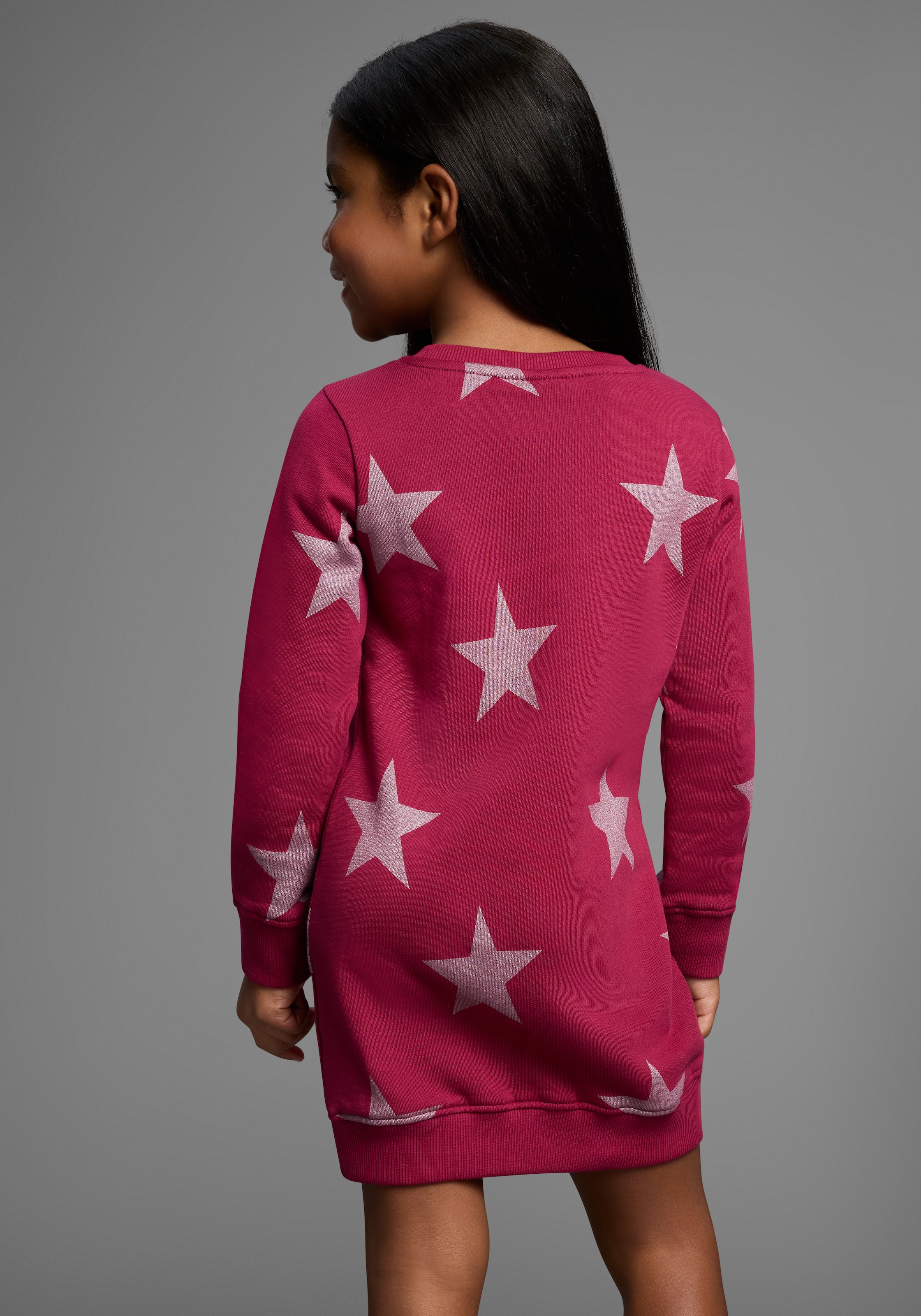 KIDSWORLD Sweatkleid »Sterne-Allover Kleid für kleine Mädchen« Sweatkleid mit Glitzerdruck