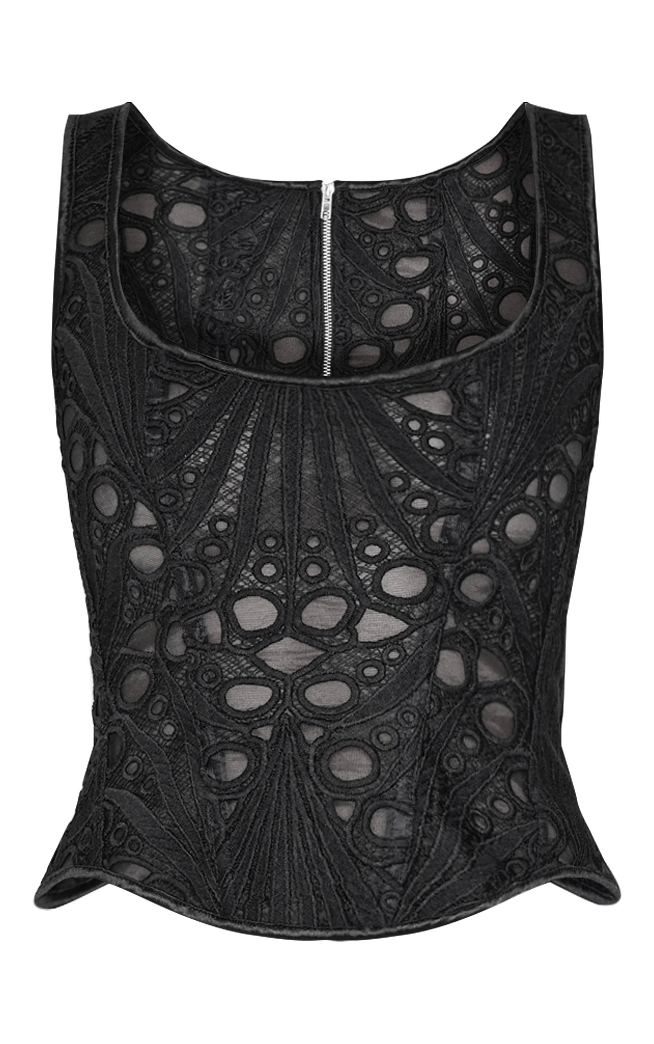 Noir Corset À Encolure Carrée En Voile Texturé À Motifs Floraux