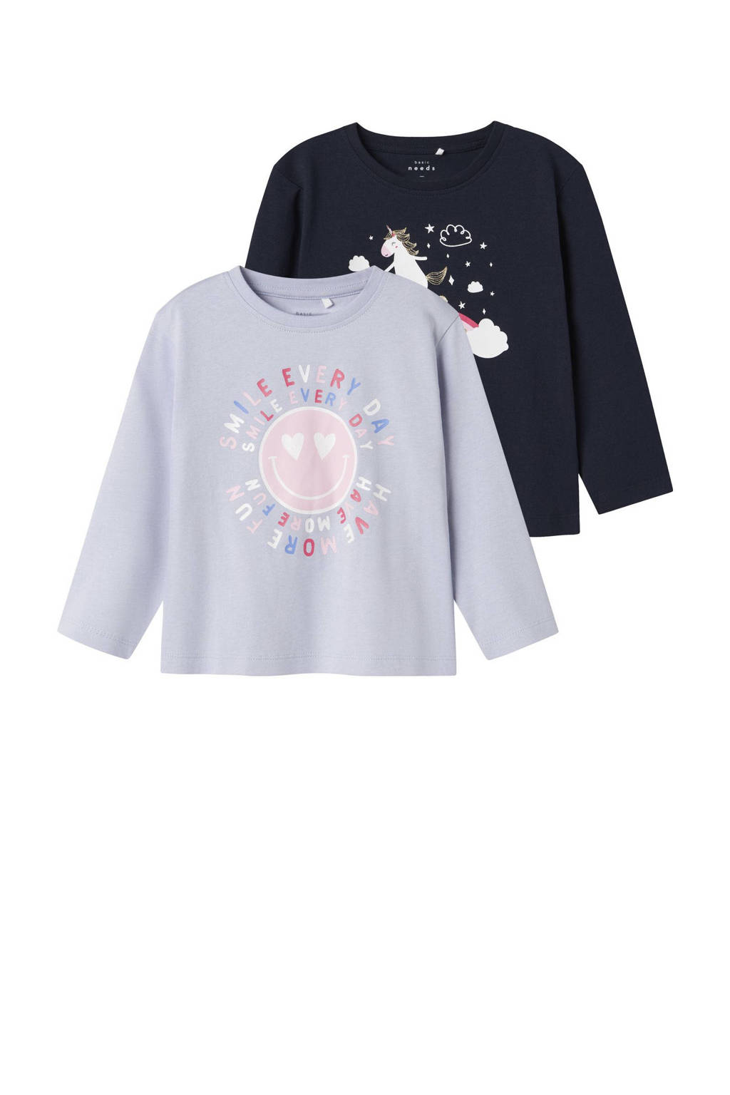 NAME IT longsleeve NMFVEEN - set van 2 donkerblauw/lila
