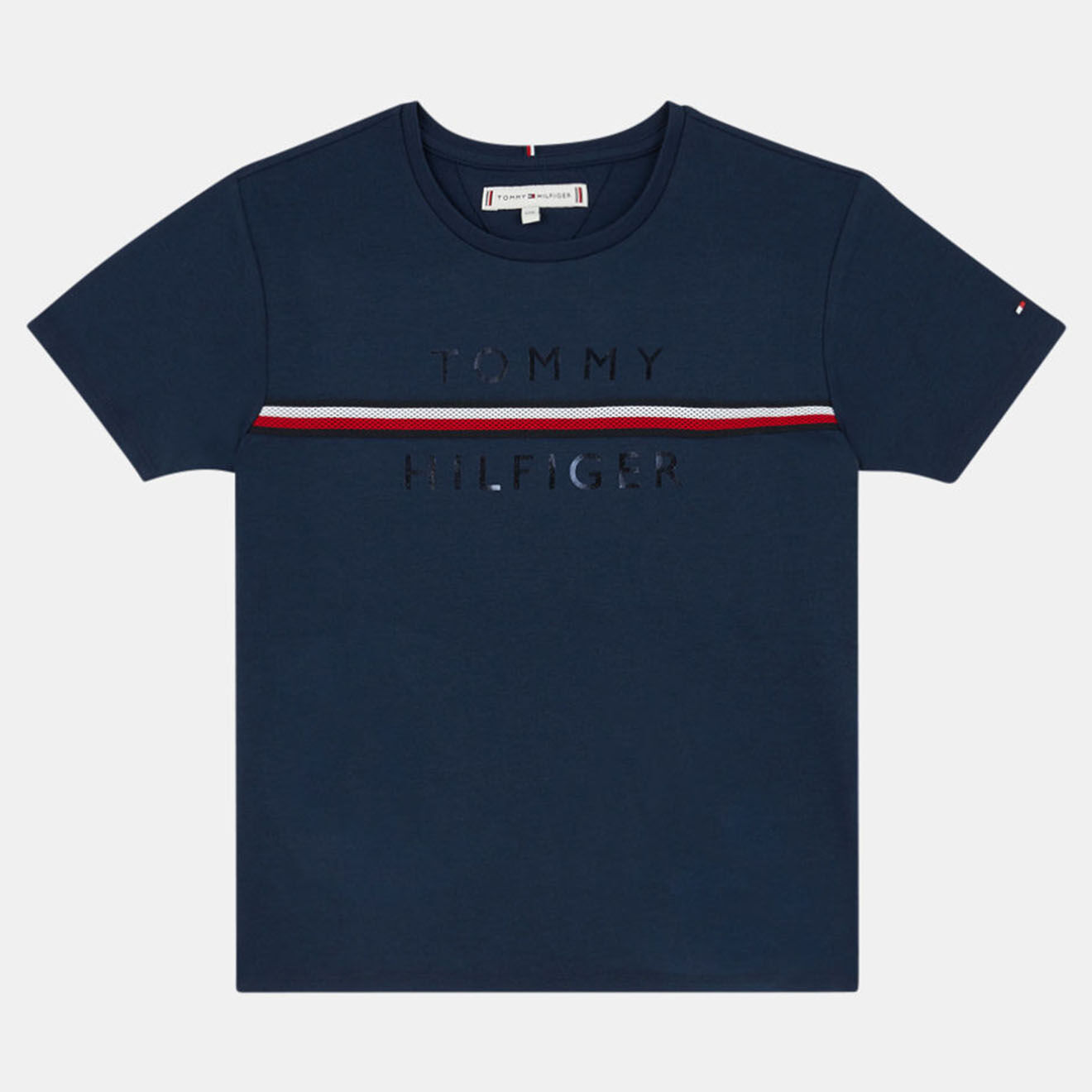 Tommy Hilfiger T-Shirt en Coton mélangé à bande tricolore bleu marine