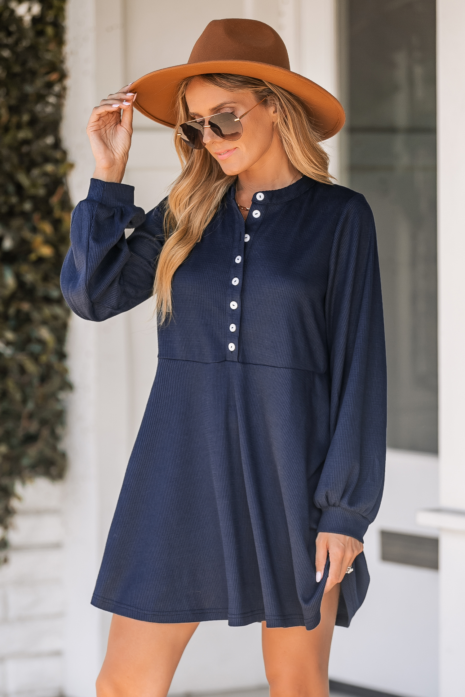 Robe mini à demi-patte bleu marine