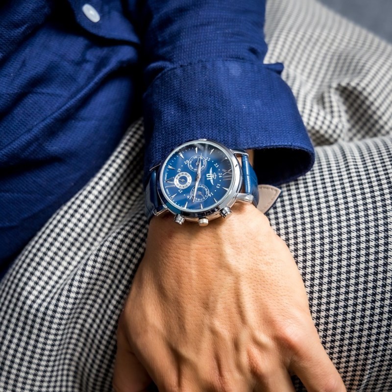 Montre Homme M. JOHN bracelet Cuir Bleu
