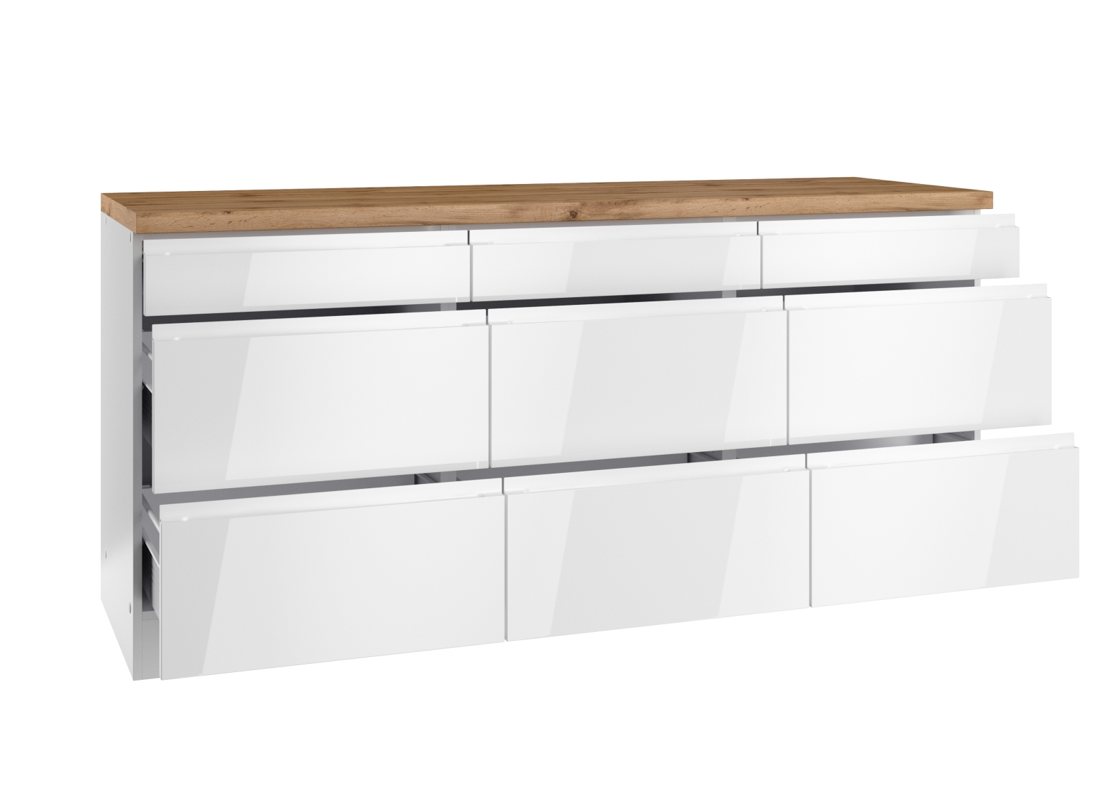 Unterschrank MONZA - weiß Hochglanz - Wotaneiche - 180 cm