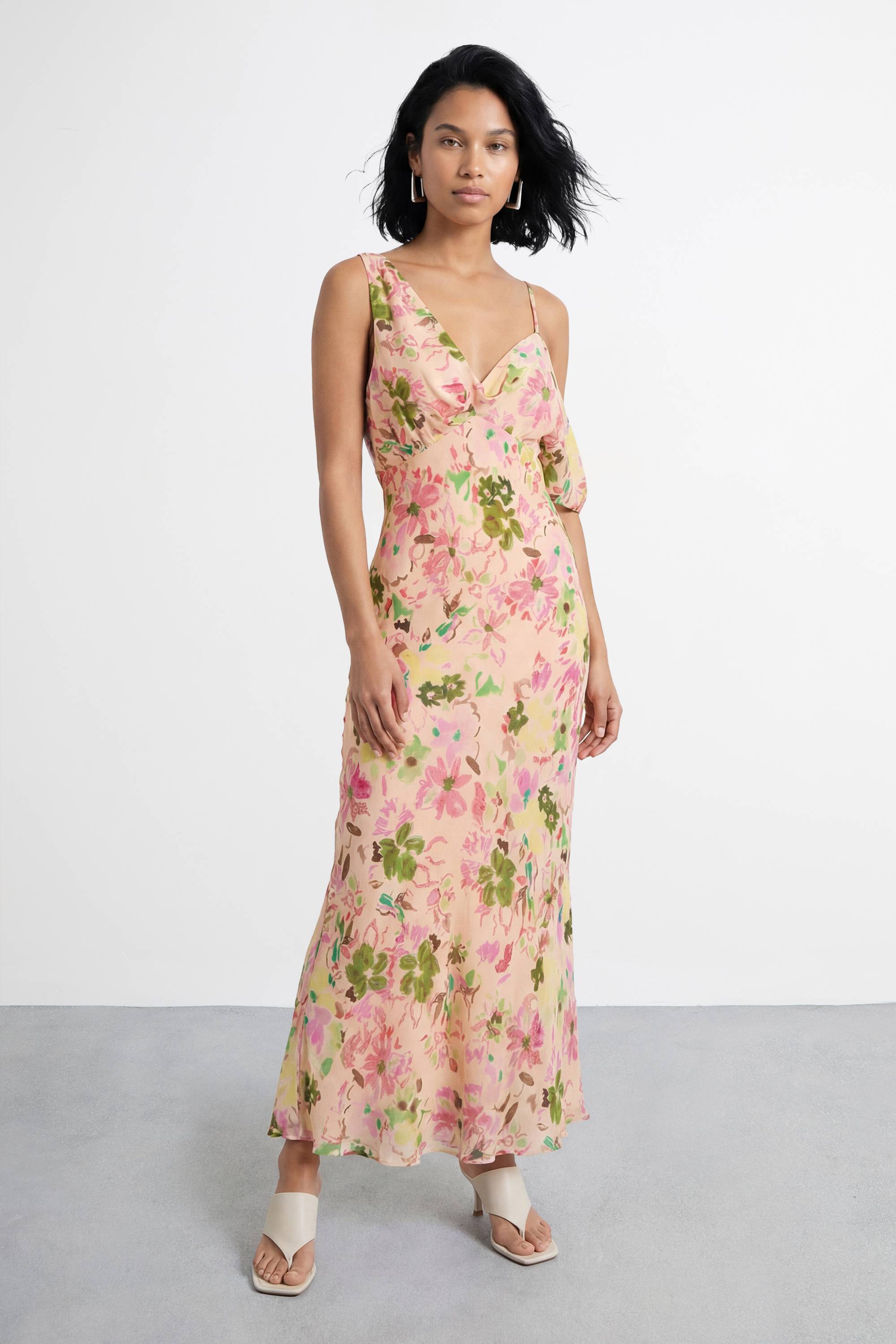 Warehouse Robe Midi Florale À Épaules Dénudées Avec Buste Torsadé