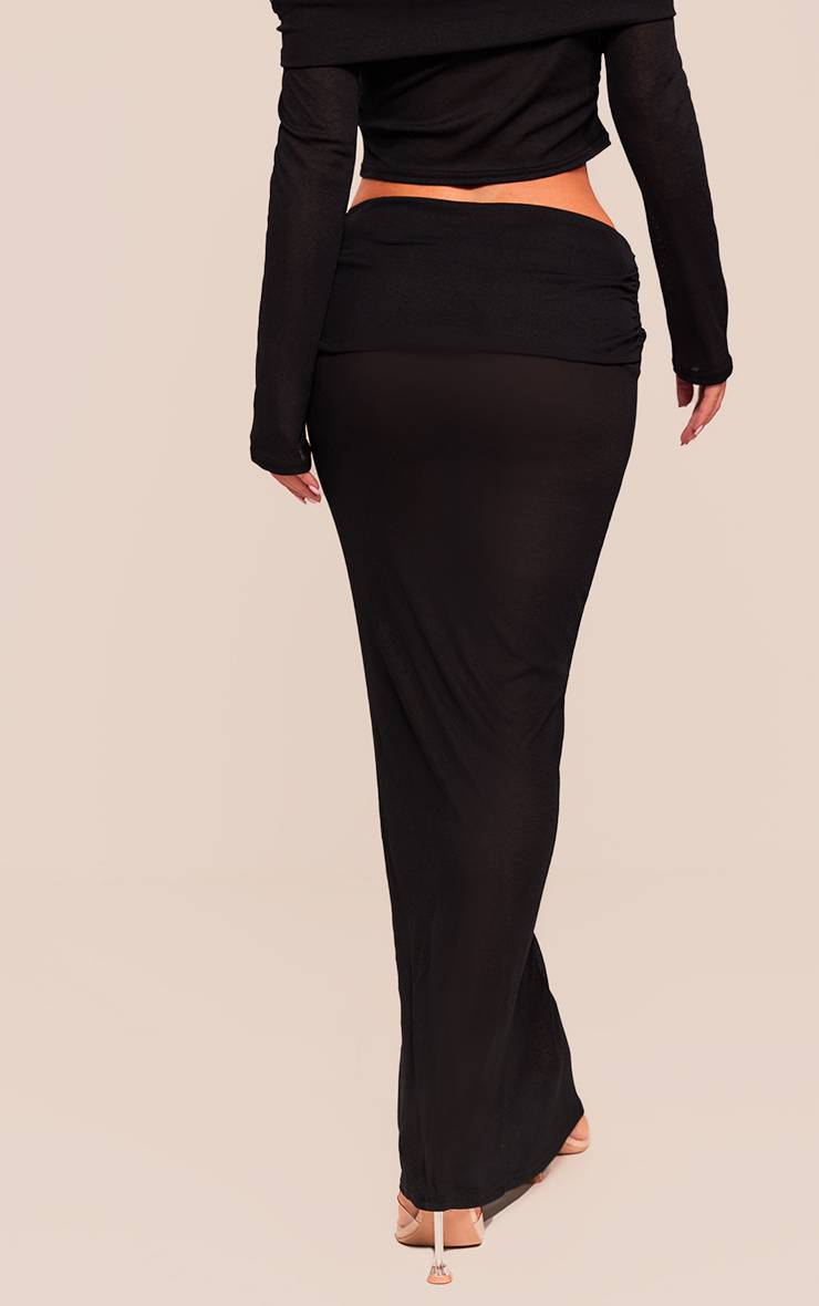 Noir Jupe Longue Taille Basse En Mesh Transparent Dévoré Avec Taille Repliée