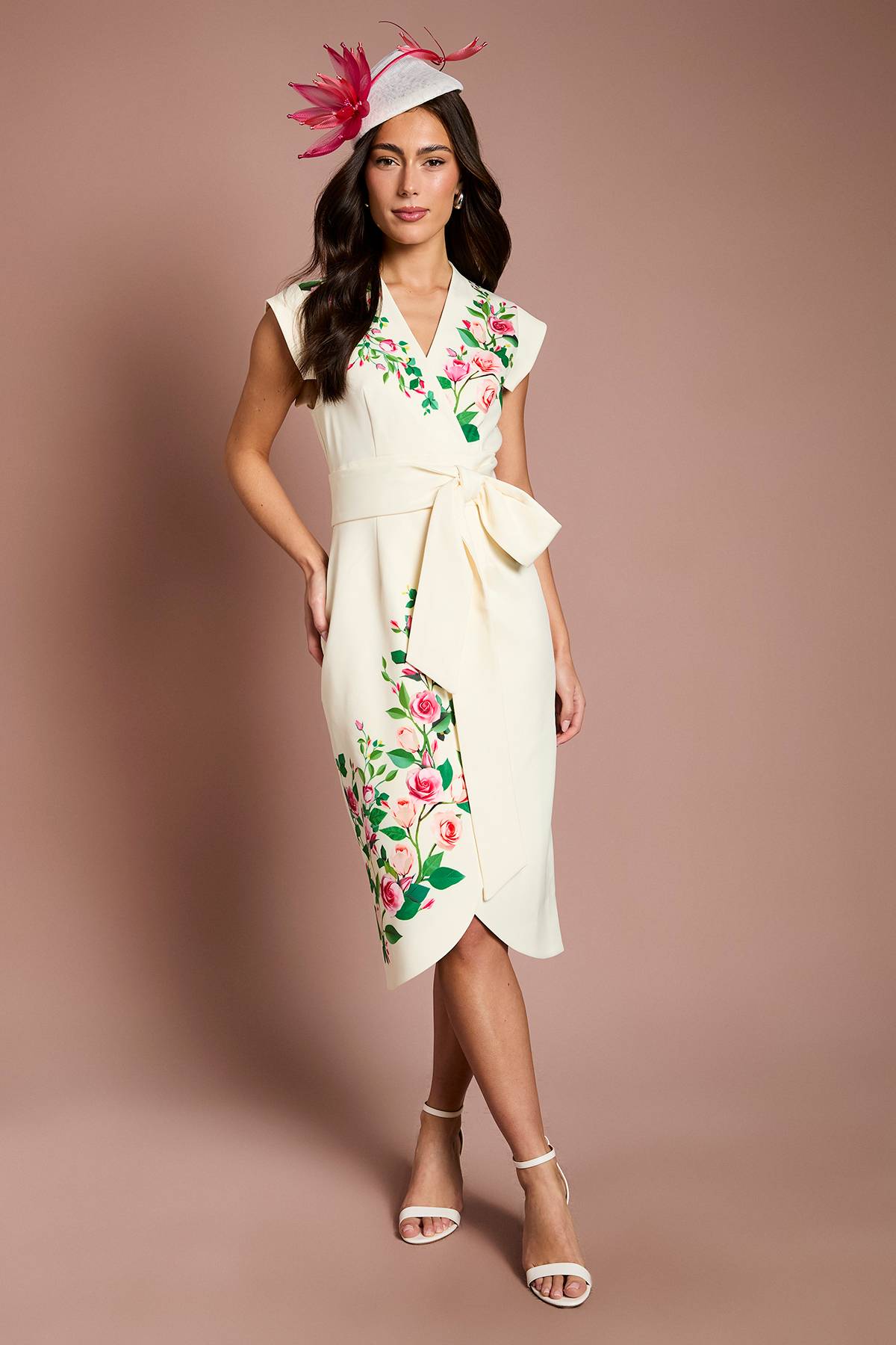 Coast Robe Midi Ajustée Lisa Beige À Taille Nouée Portefeuille