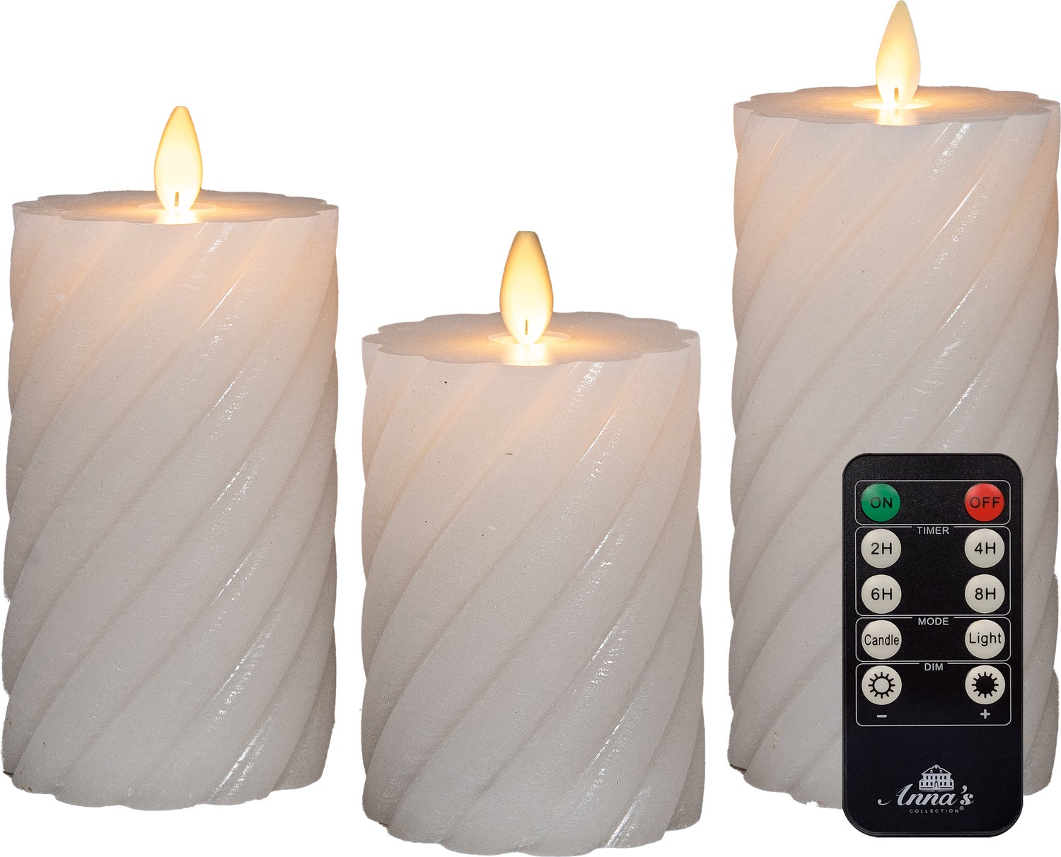 Anna's Collection LED stompkaars Swirl met timer wit D 7,5 H 10 / 12,5 / 15 cm 3 stuks