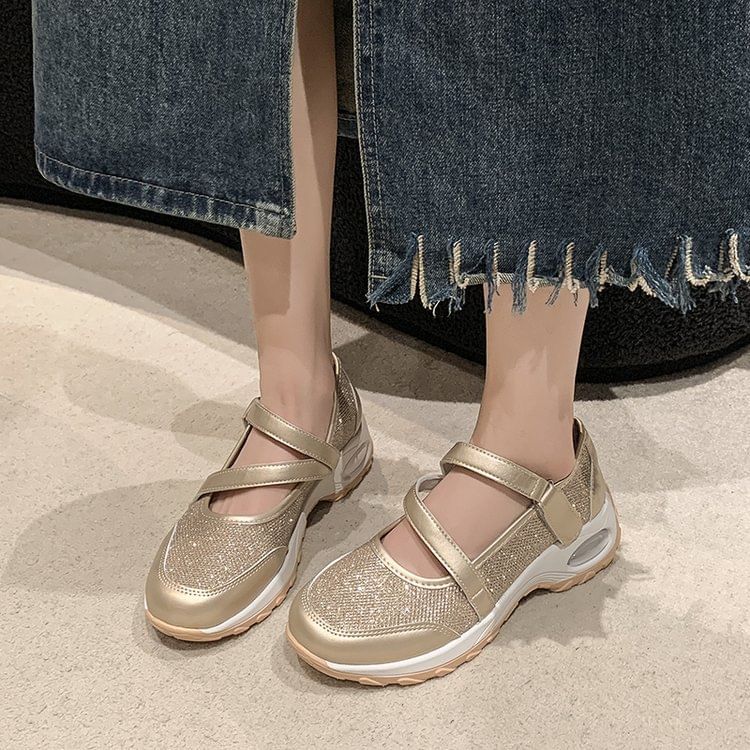 Anran - Platform Glitter Mary Jane Sneakers