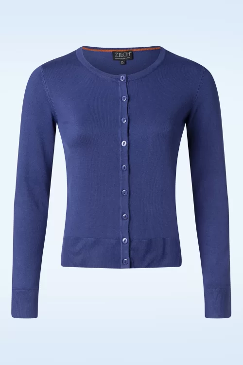 Zilch Round Neckline cardigan in violetblauw