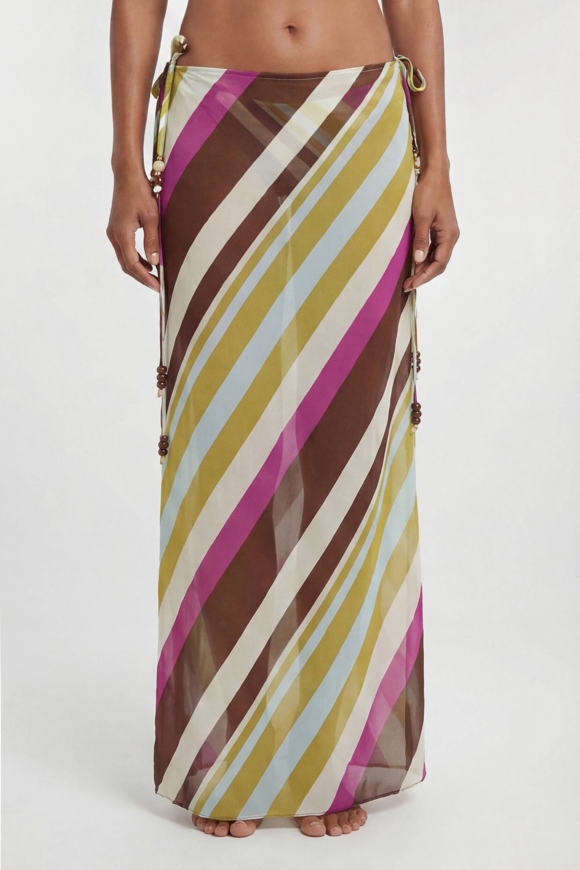 KarenMillen Jupe Paréo De Plage En Georgette De Viscose À Rayures Avec Taille Nouée