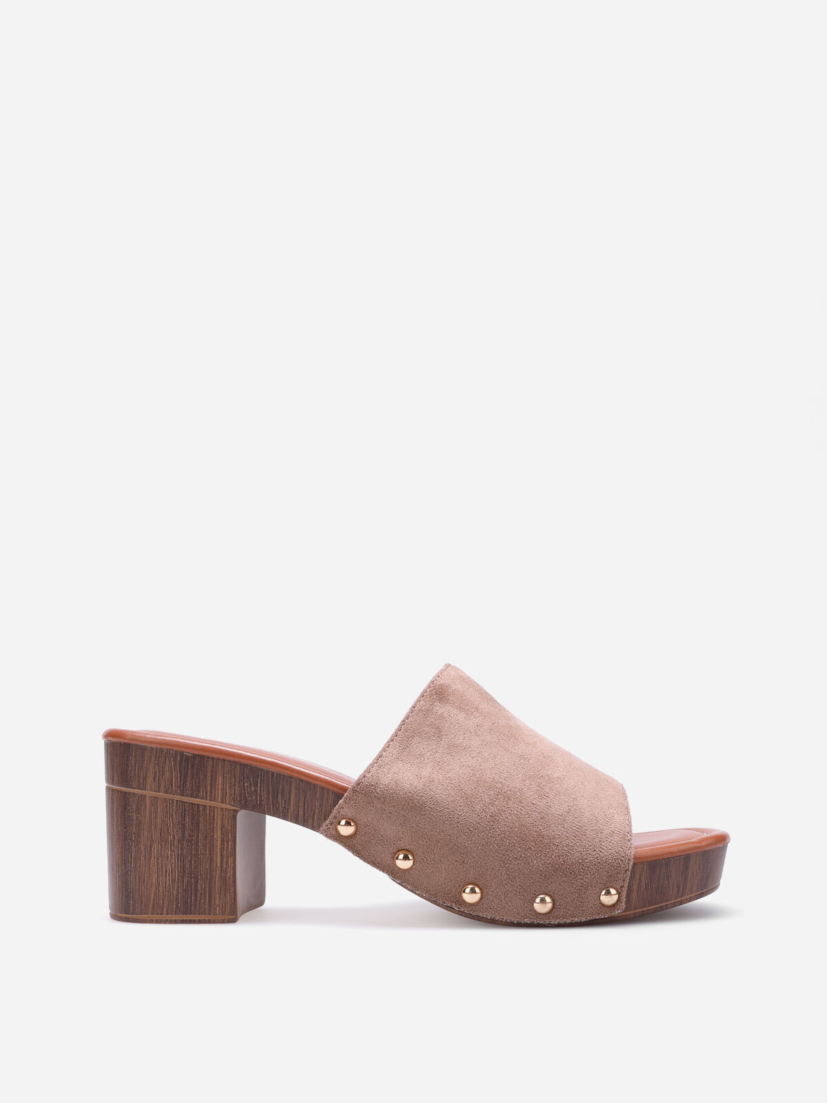 Mules sabots cloutées en suédine- Taupe
