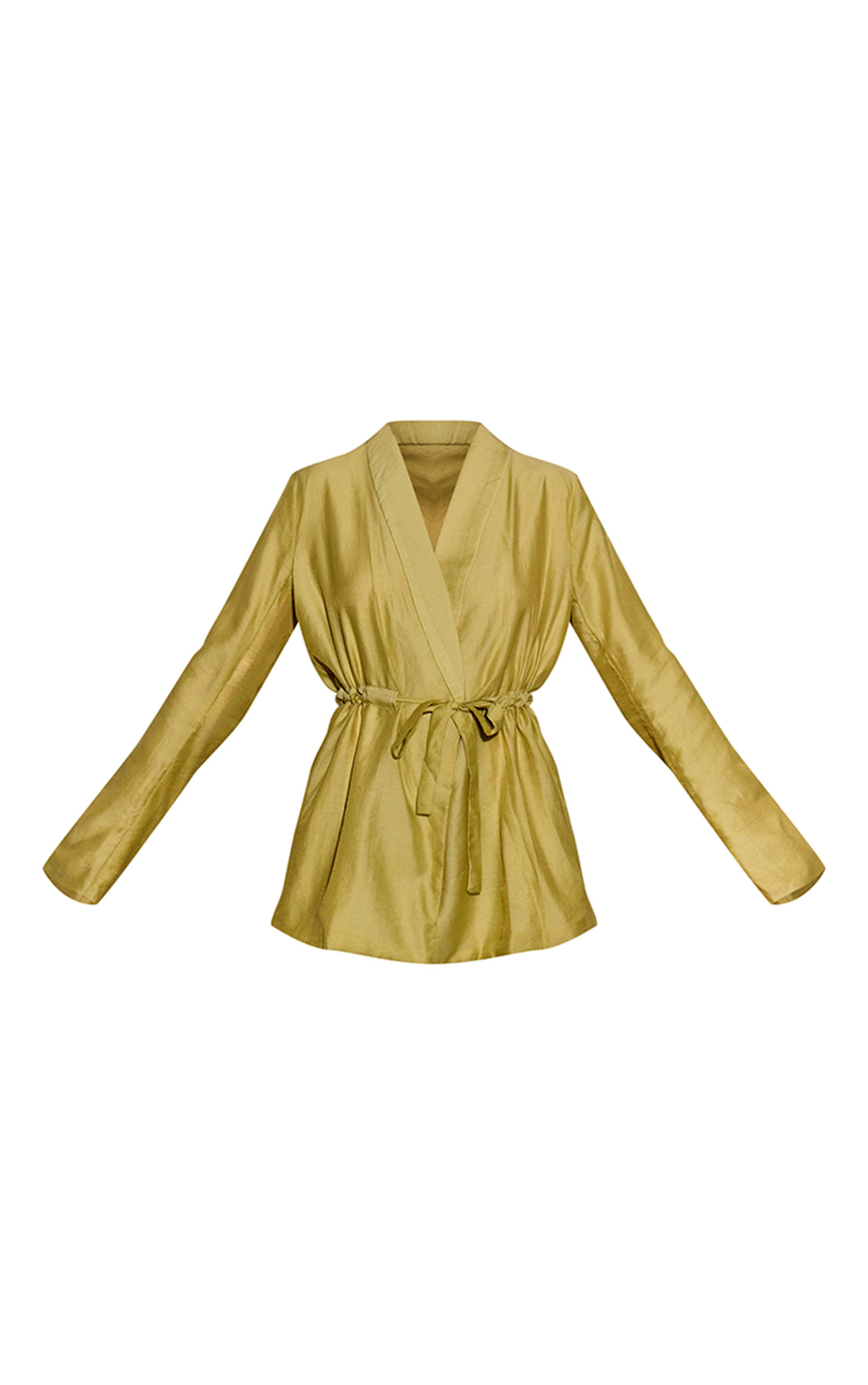 Chartreuse Blazer Cintré À Nouer En Organza Transparent Vert Pâle