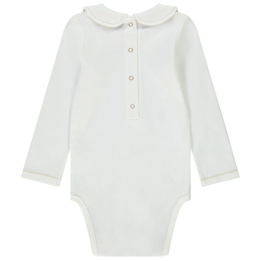 Body manches longues en jersey avec col claudine et print faons pour bébé fille - Ecru