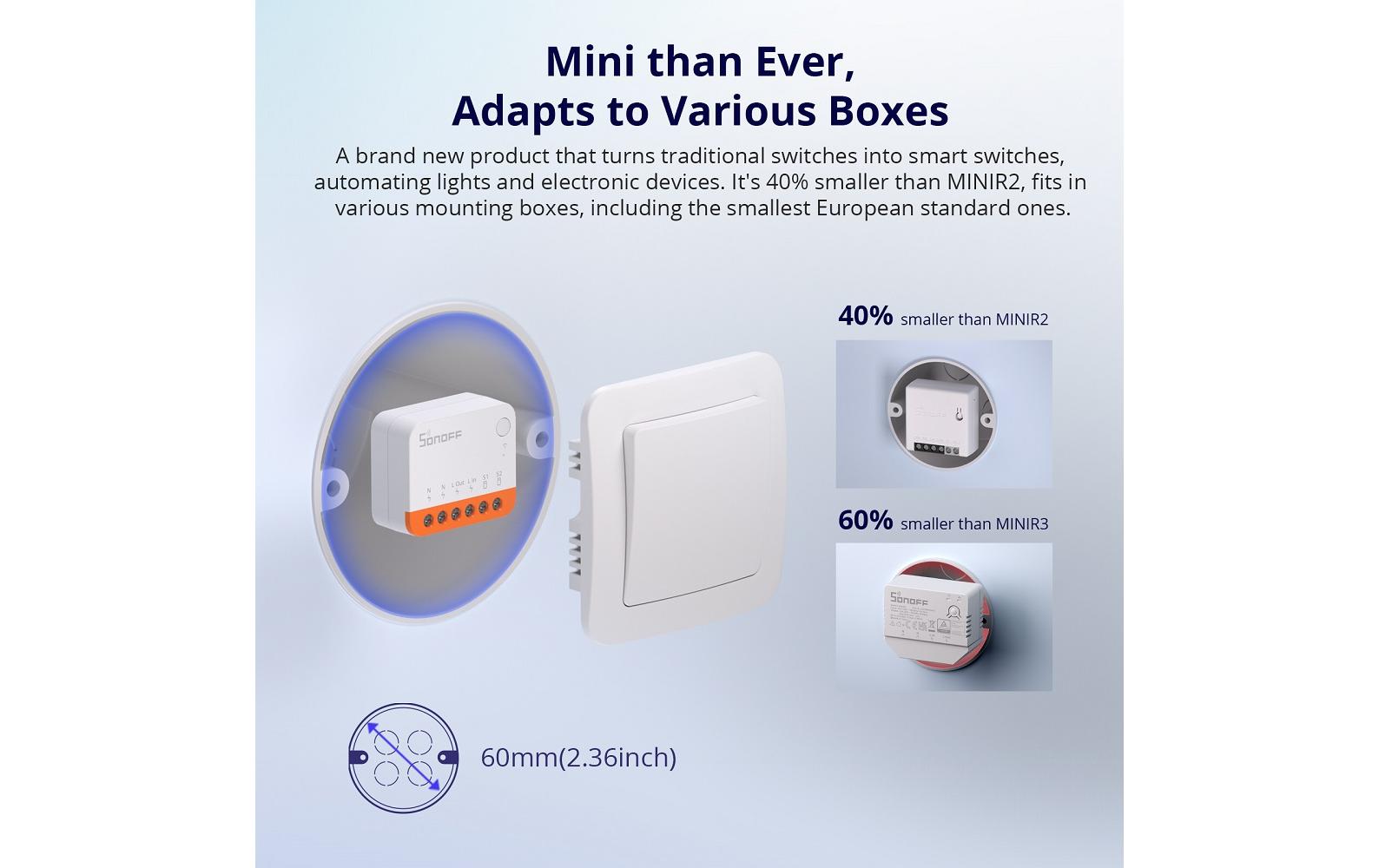 WLAN-Lichtaktor MINIR4, 2400 W, 1-fachExtra kleiner MINI Extreme Wi-Fi Smart Switch