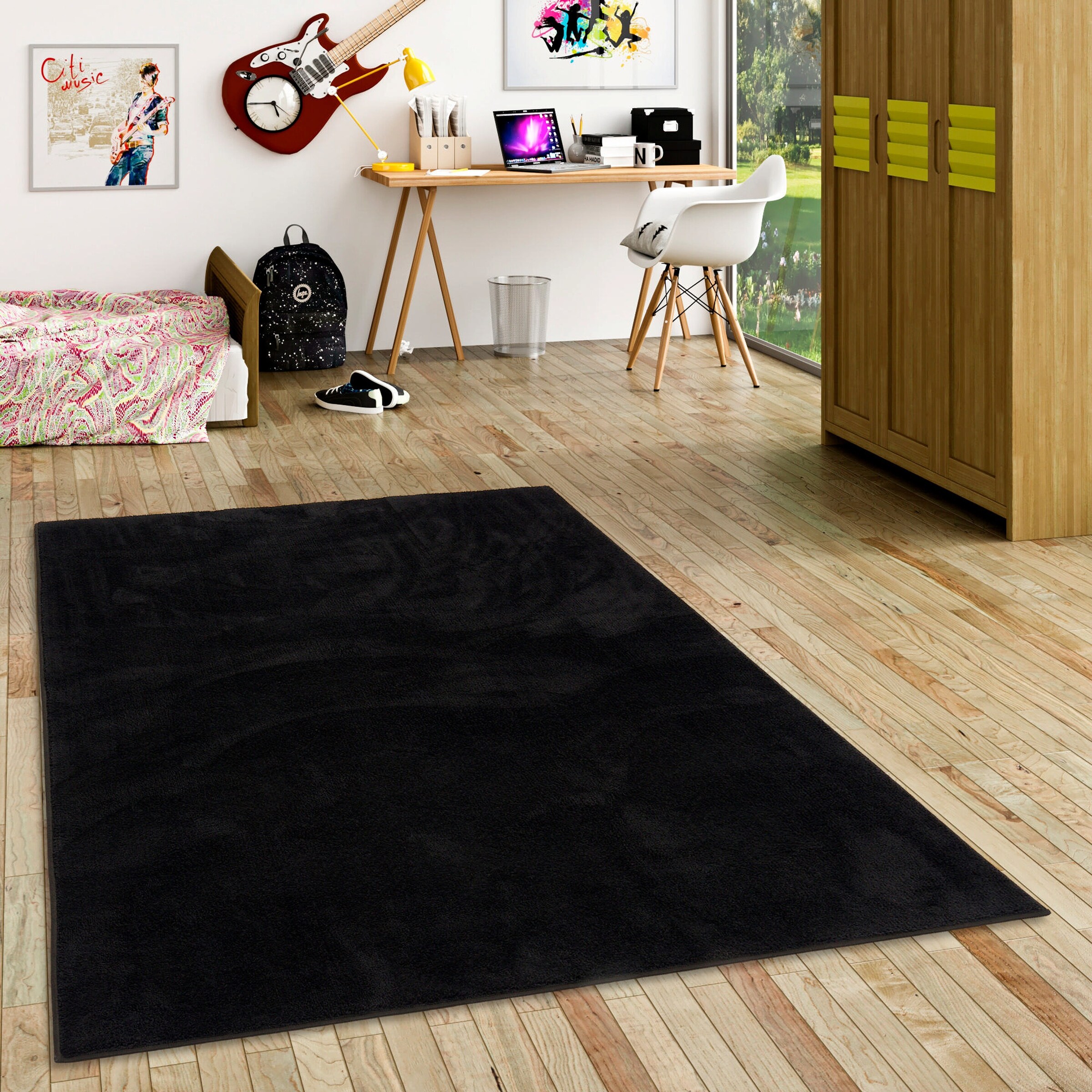 Pergamon Hochflor Langflor Teppich Super Soft Melia Kids Schwarz - 120x170 cm