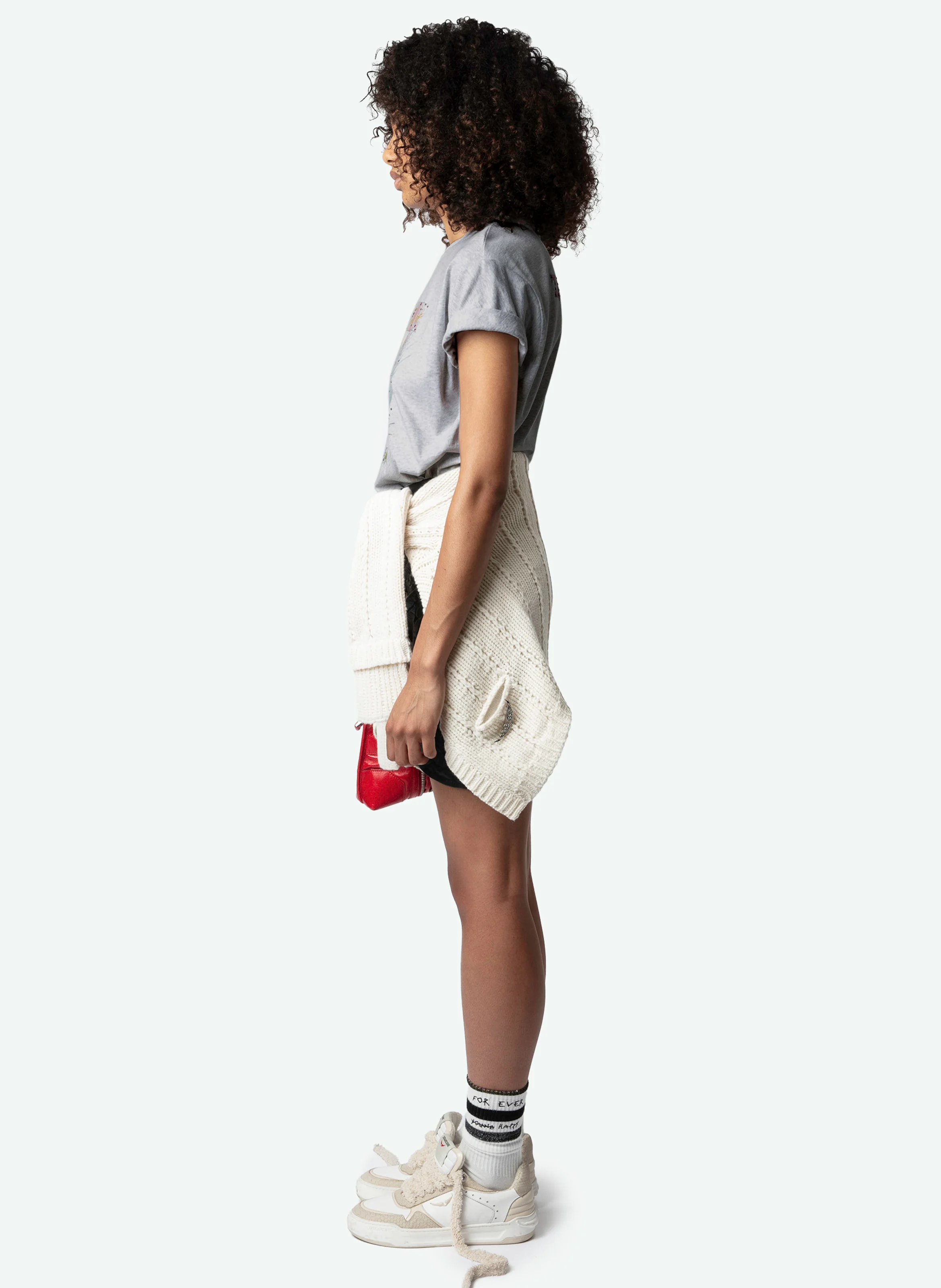 TOMMER - Tee-shirt col rond ample en coton bio sérigraphié | Gris