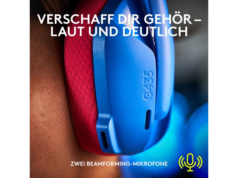 Logitech Headset G435 Gaming Lightspeed Blau Kabelloses Gaming-Headset mit integrierten Beamforming-Mikrofonen und bis zu 18 Stunden Akkulaufzeit