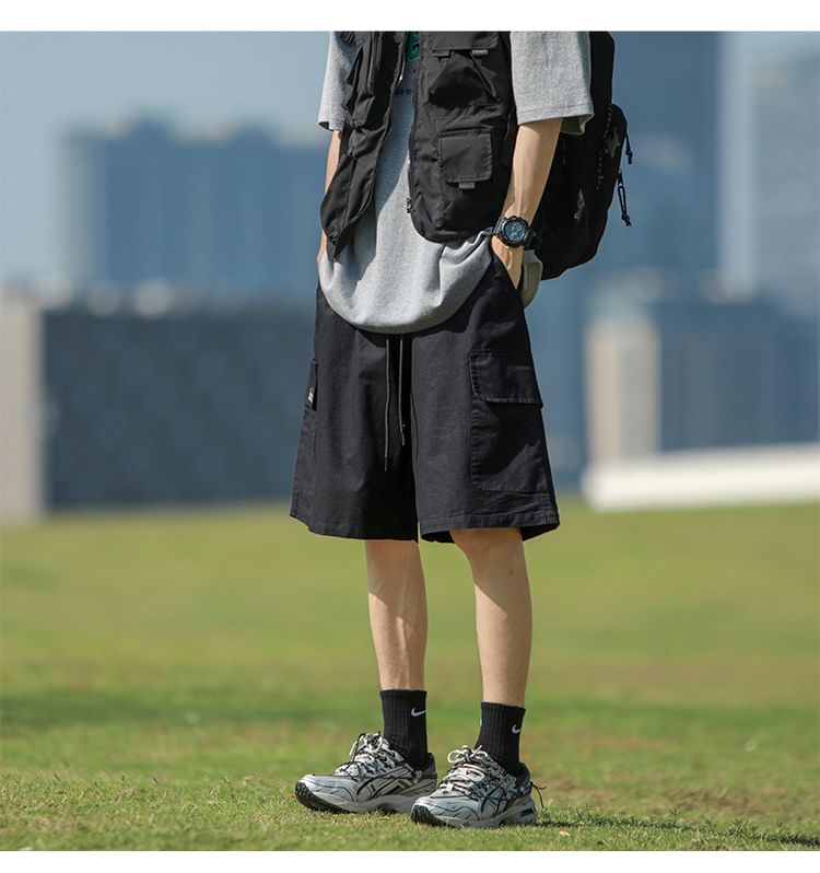 Posive - Effen cargoshorts met trekkoord in de taille