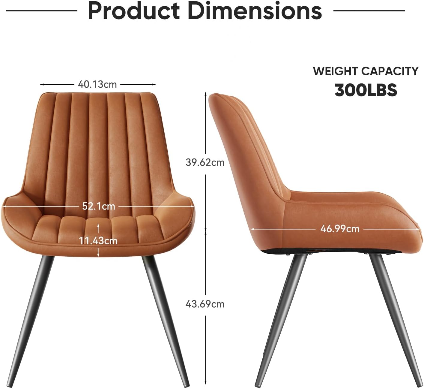 Esszimmerstühle 2er Set | Polsterstühle mit 10 cm Sitzkissen • künstlicher Stoff Dining Chair • Küchenstuhl mit Rückenlehne • Moderne Sessel • Metallbeine • Braun