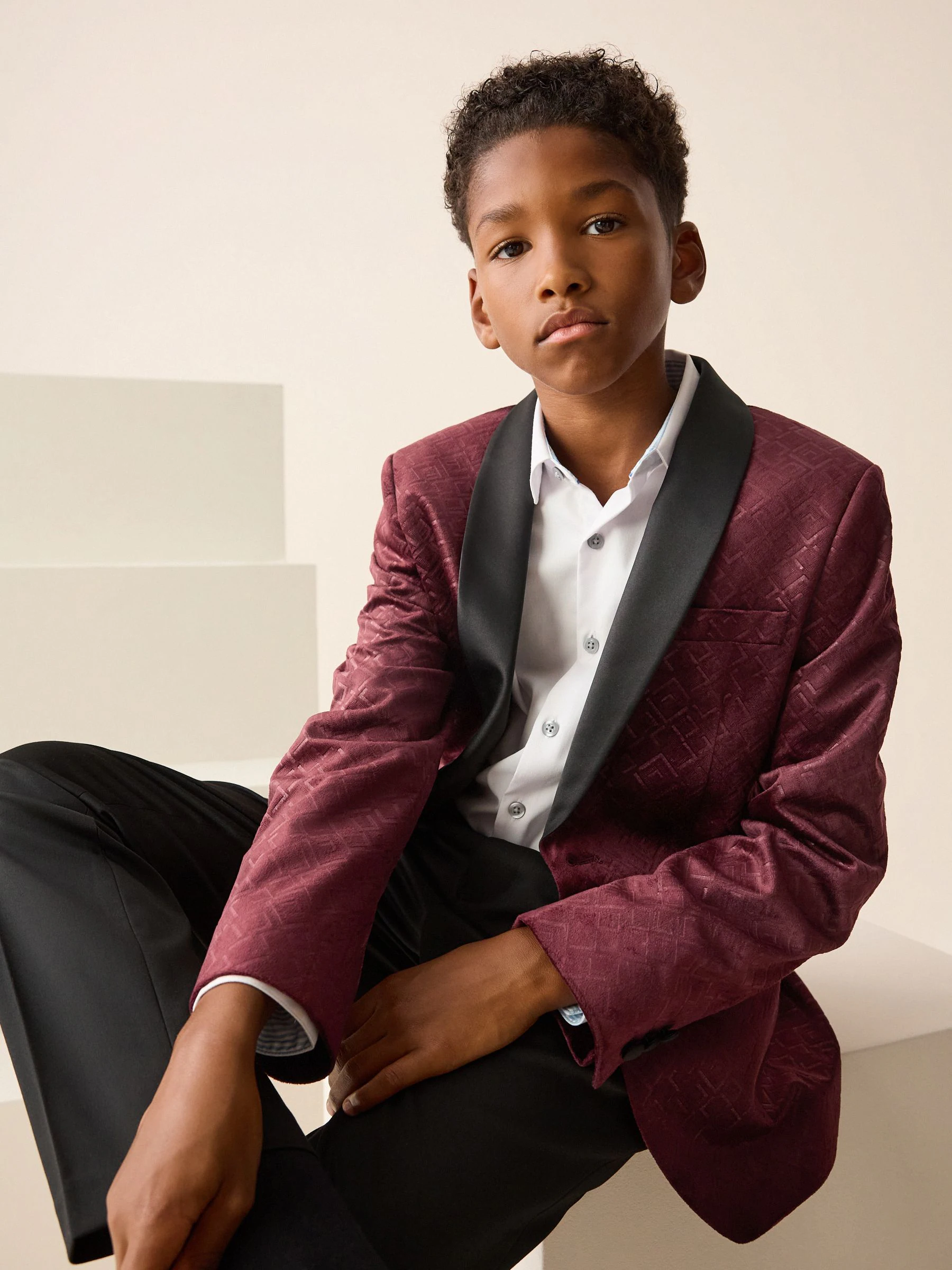 Bordeauxrood - Textured Velvet Blazer (3-16yrs)