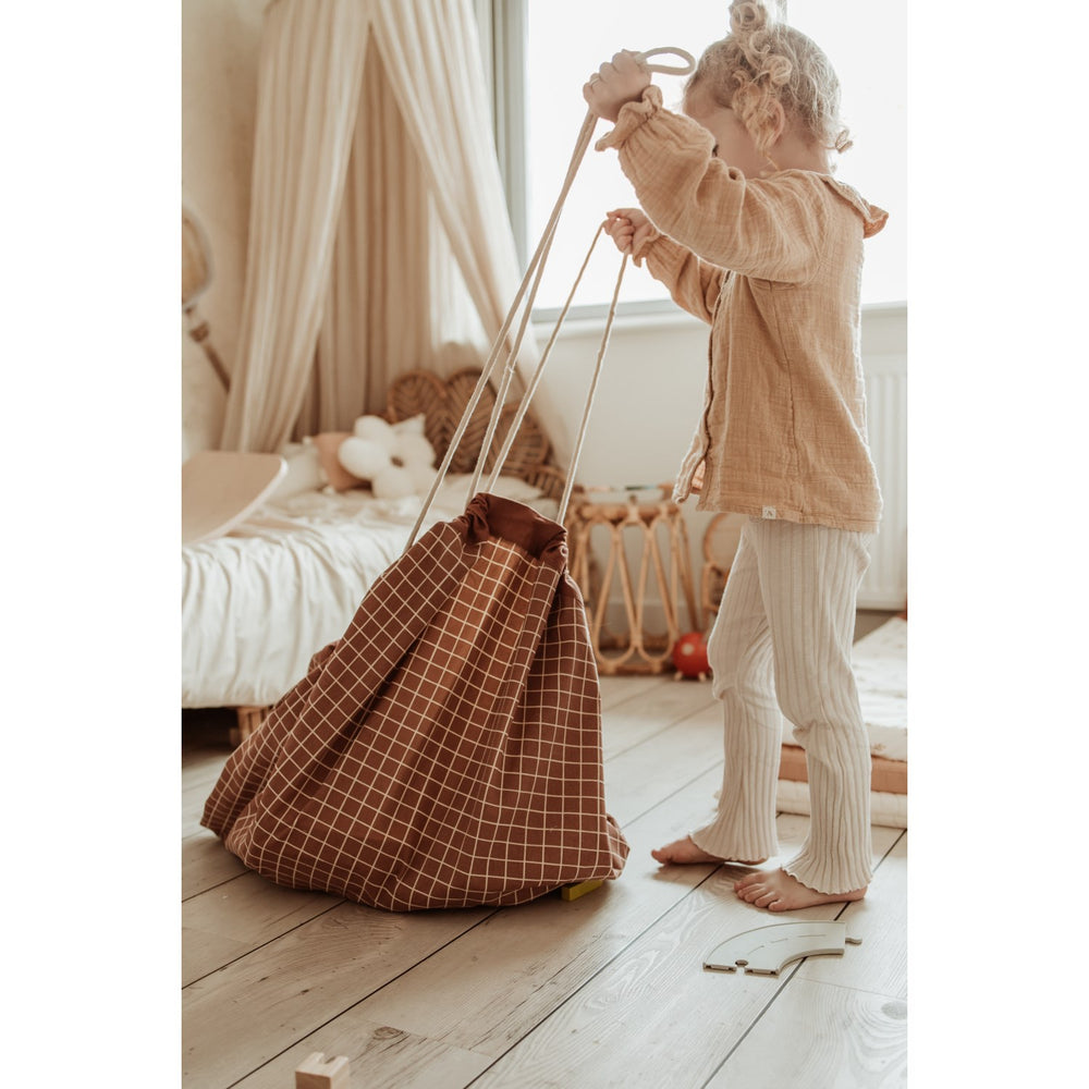 Køb Play&Go Organic Grid Brown 2-in-1 Legetæppe