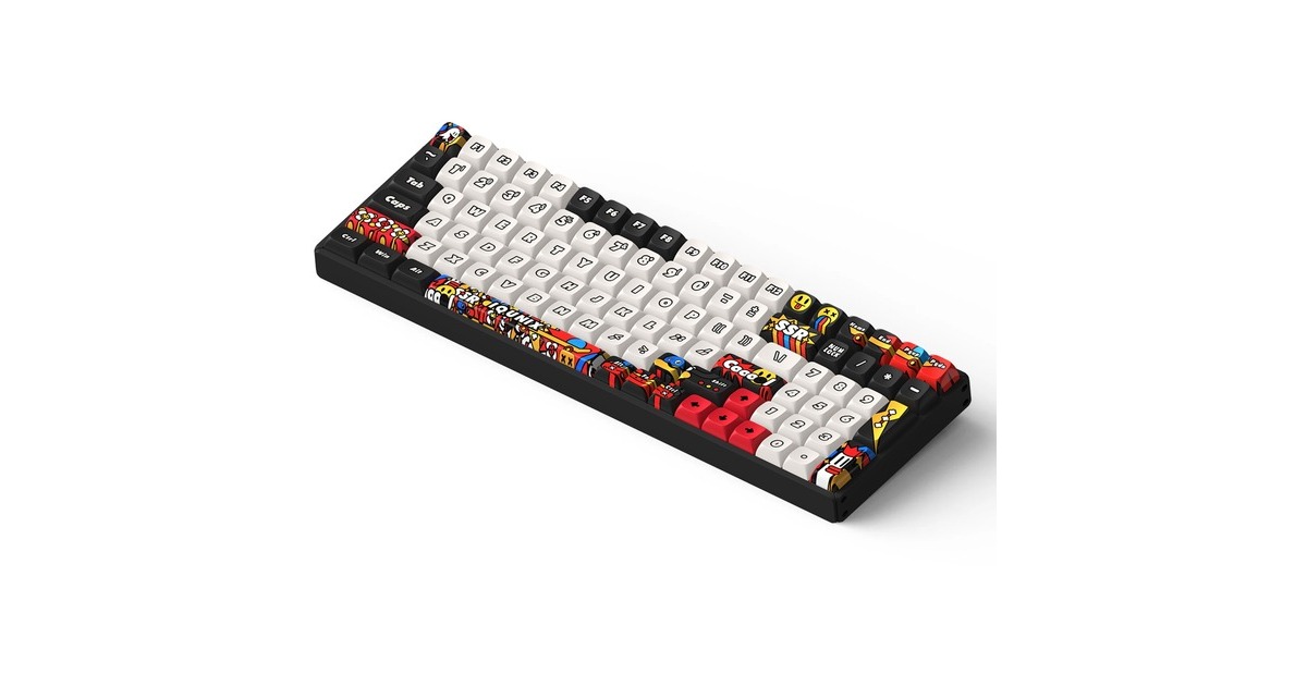 IqunixF97 Graffiti Diary Wireless Mechanical Keyboard, gaming toetsenbord  (Zwart/wit, US lay-out, TTC Gold Pink, RGB leds, 96%, Hot-swappable, PBT, 2.4GHz | Bluetooth 5.1 | USB-C)