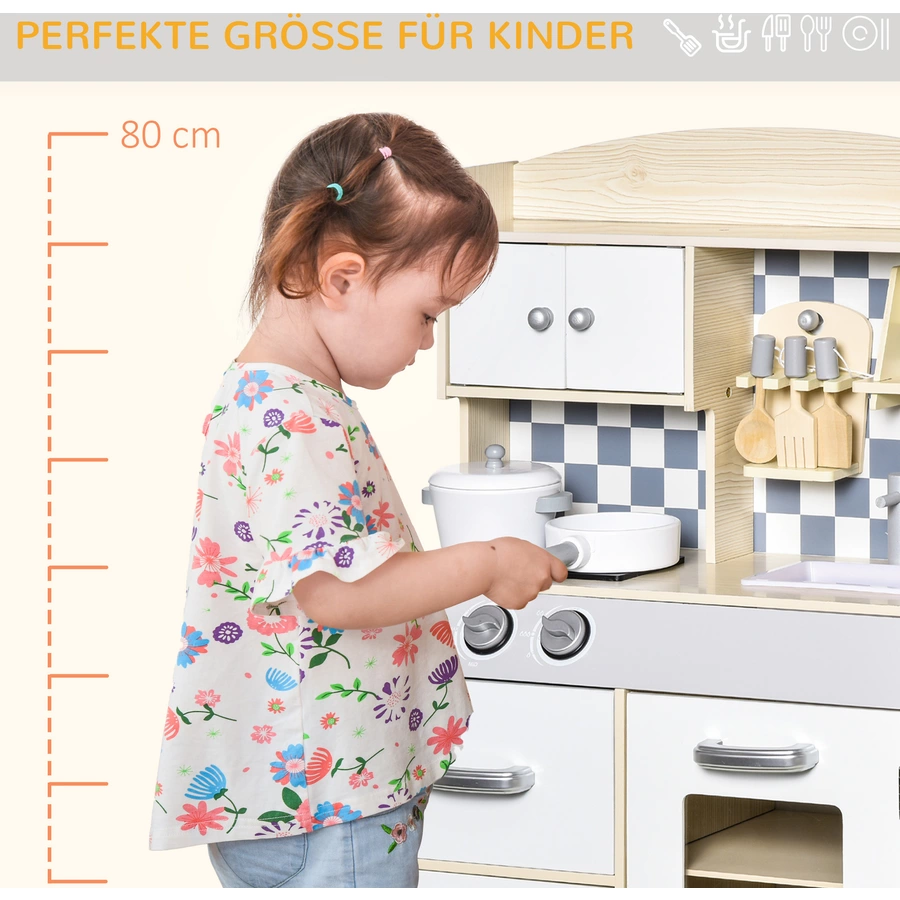 HOMCOM Kinderküchen mit Kochgeschirrzubehör bunt