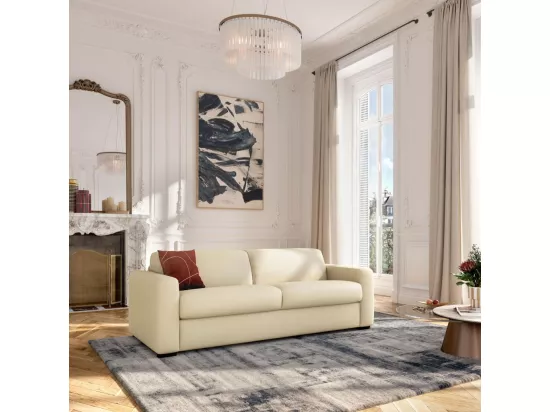 HABITAT - Canapé convertible 3 places - Couchage 160 cm - Matelas en mousse 14 cm - Cuir Beige - Porto
