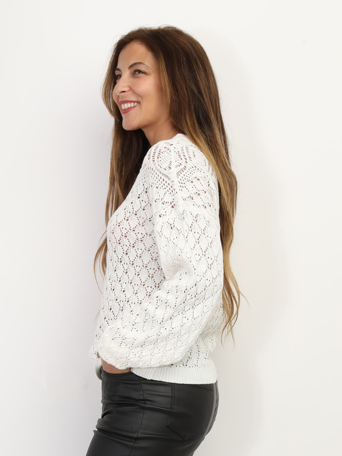 Pull en crochet ajouré- Blanc