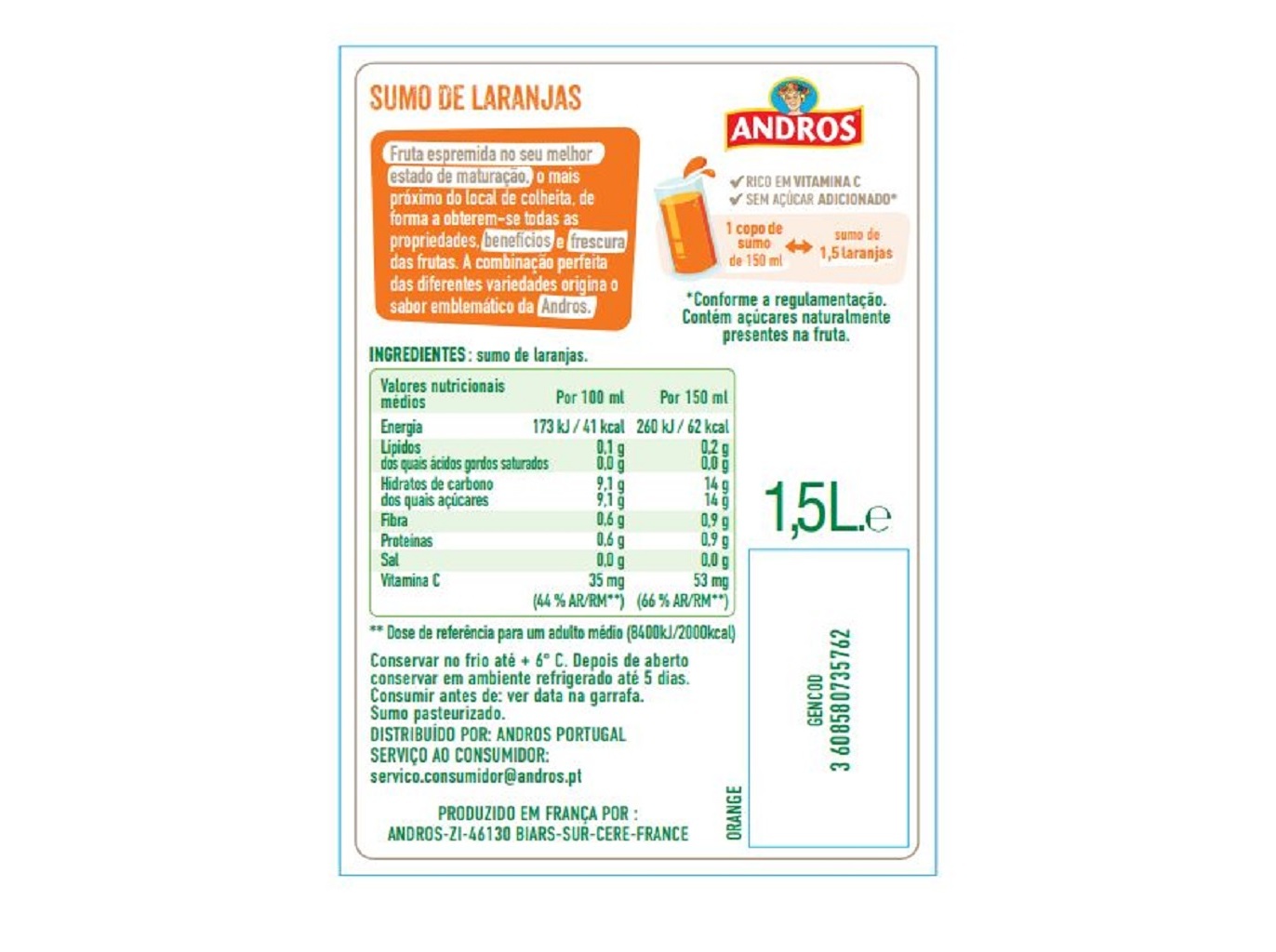 SUMO ANDROS LARANJA 1.5L