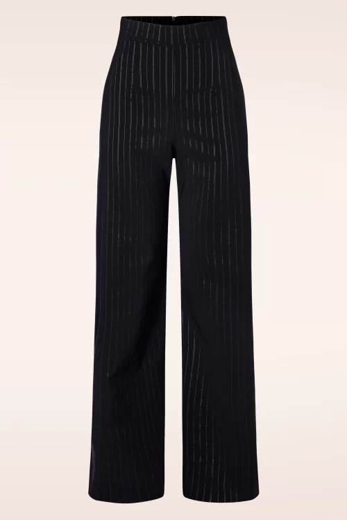 Vintage Chic for Topvintage Bonnie krijtstreep pantalon in zwart