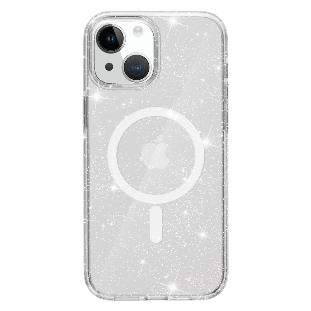 iPhone 15 MagSafe Hybrid Hardcase Hülle mit TPU Bumper Glitzer Design - Transparent