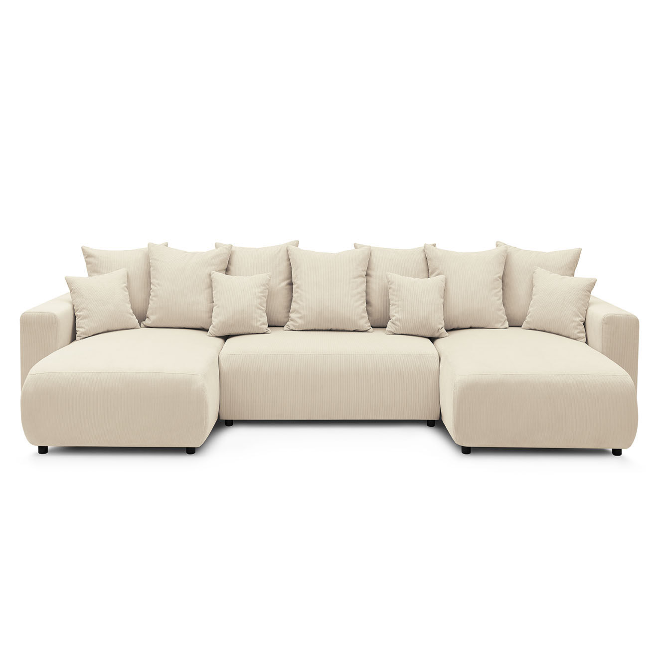 Bobochic Canapé panoramique convertible coffre velours côtelé envy beige - 386x153x95 cm
