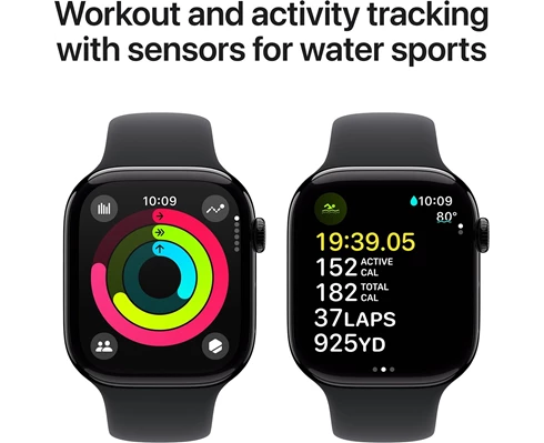Apple Watch Series 10 GPS 46mm Jet Black Aluminium Case with Black Sport Band - M/L