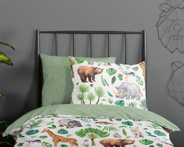 good morning Babybettwäsche »Samba« 2 Stk. tlg. 100% Baumwolle, 120x150, Reissverschluss, Wendeoptik, Baby, Tier, Grün