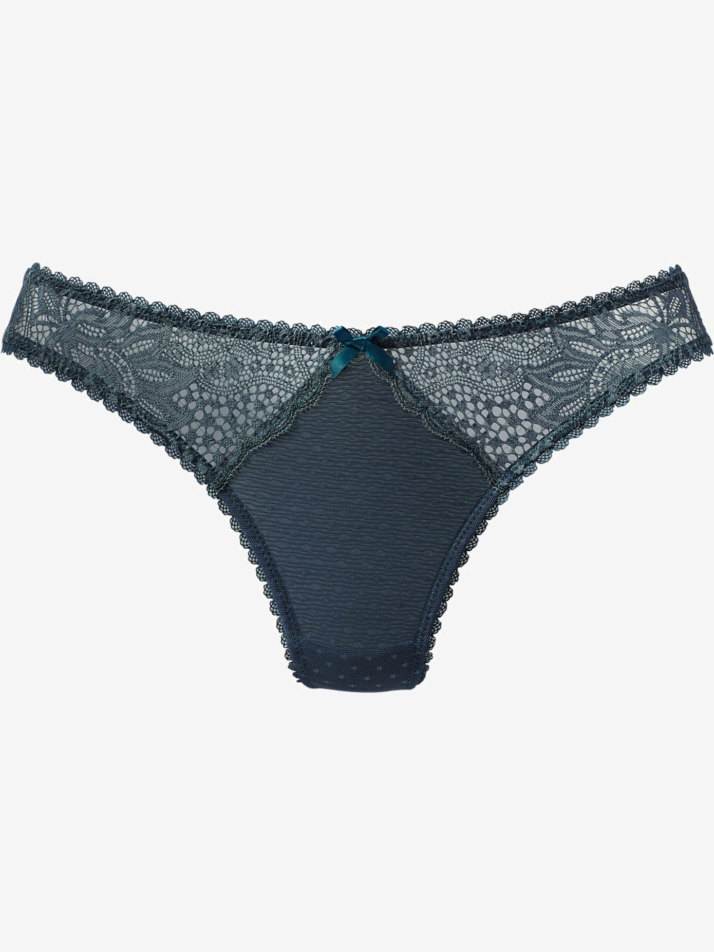 String féminin avec bordures en dentelle discrètes et nœud décoratif