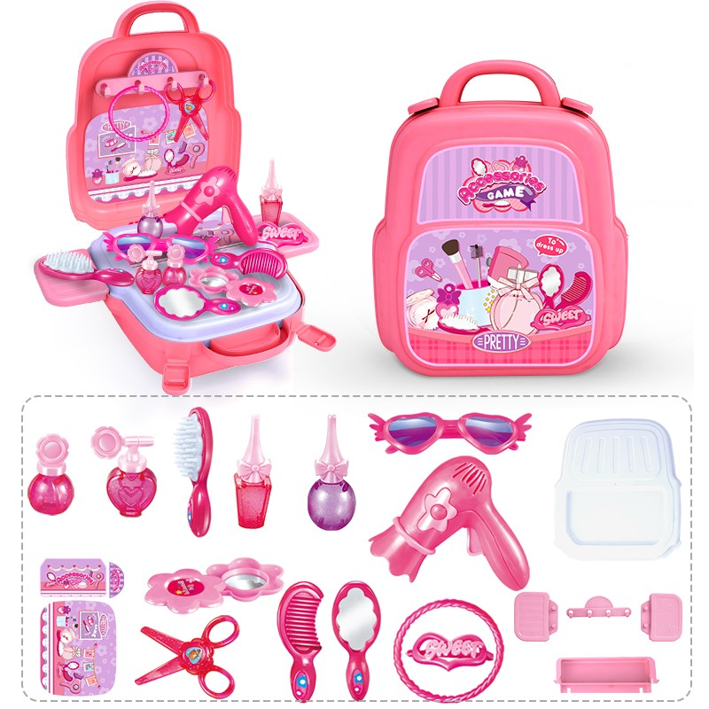 (21-tlg. Set) Kinder Beauty Koffer Make-Up Tool / Coiffeur Zubehör Lern Spielset - Pink