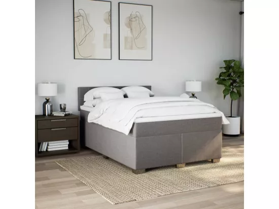Sommier à lattes de lit avec matelas Taupe 160x200 cm Tissu