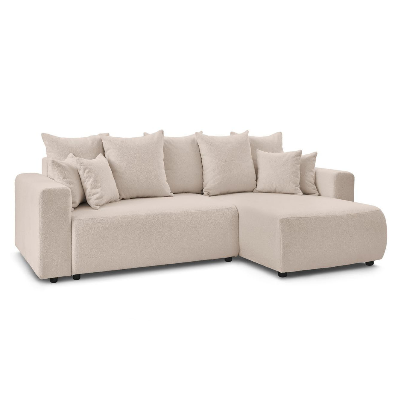 Bobochic Canapé d'angle convertible reversible bouclette Envy beige - 282x153x95 cm