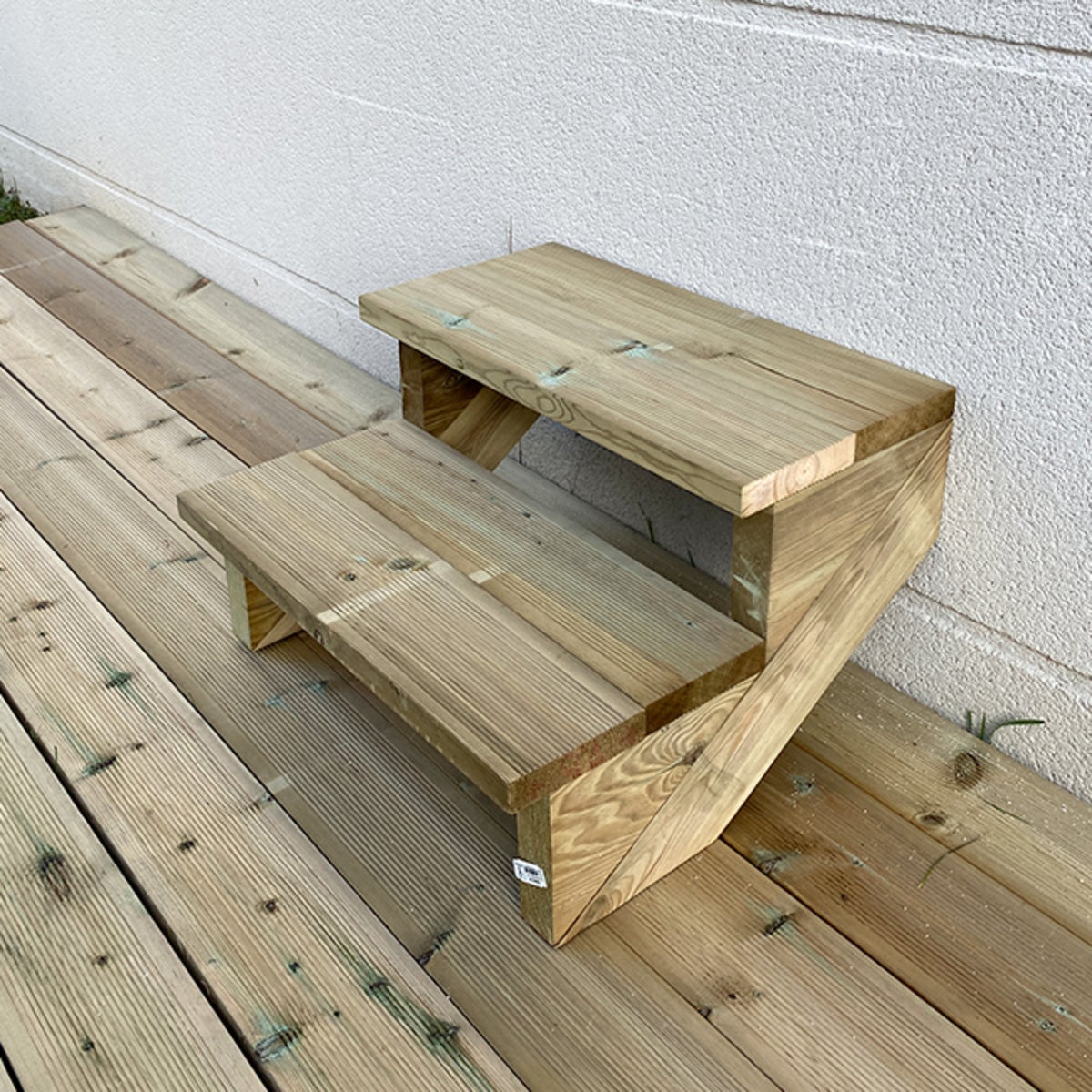 Houten terrastrap, buitentrap, tuintrap, 37 cm hoog, 2 treden, 60 cm breed, zonder stootborden